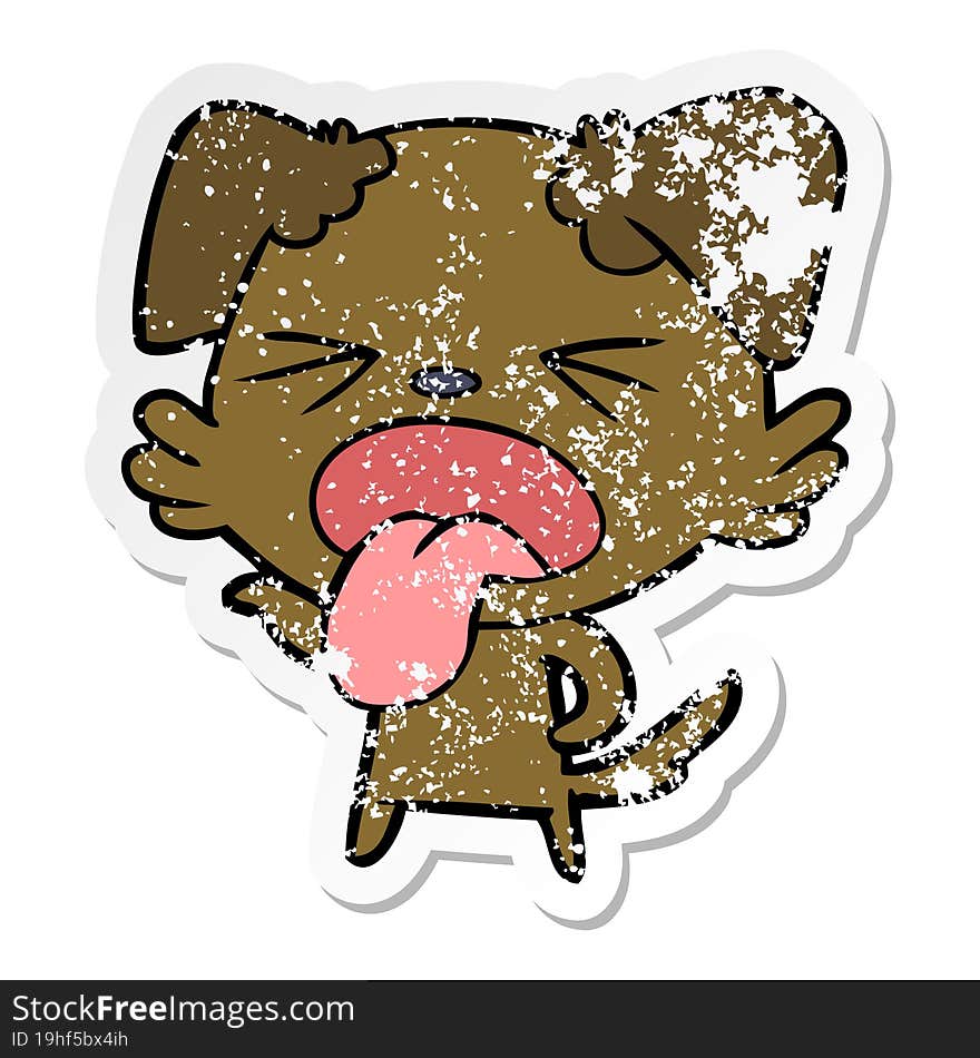 distressed sticker of a cartoon disgusted dog