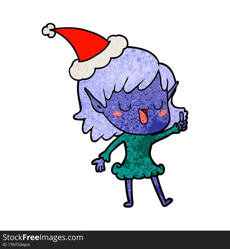 Textured Cartoon Of A Elf Girl Wearing Santa Hat