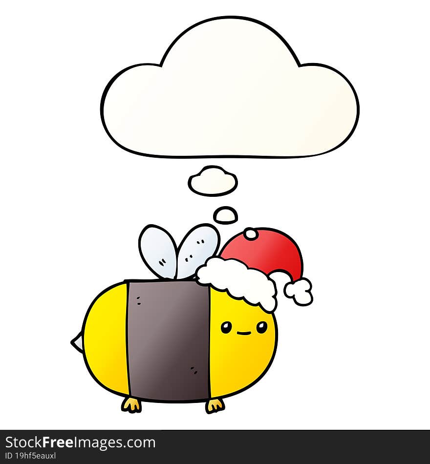 cartoon christmas bee with thought bubble in smooth gradient style