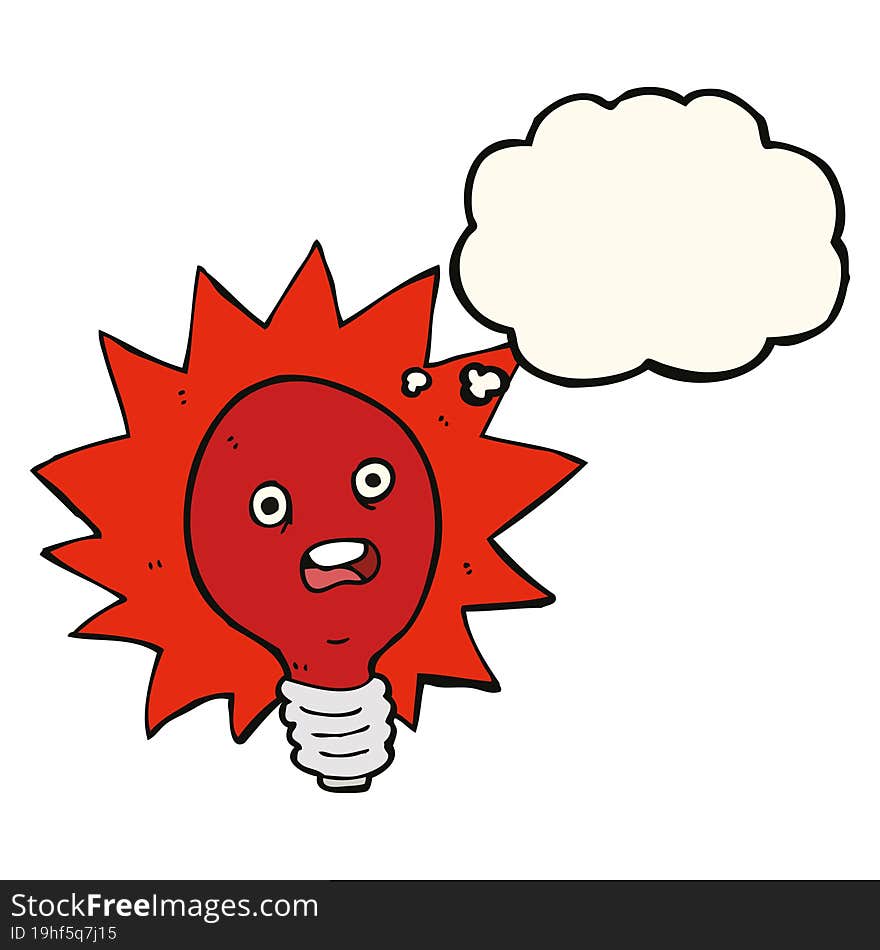 cartoon red lightbulb with thought bubble