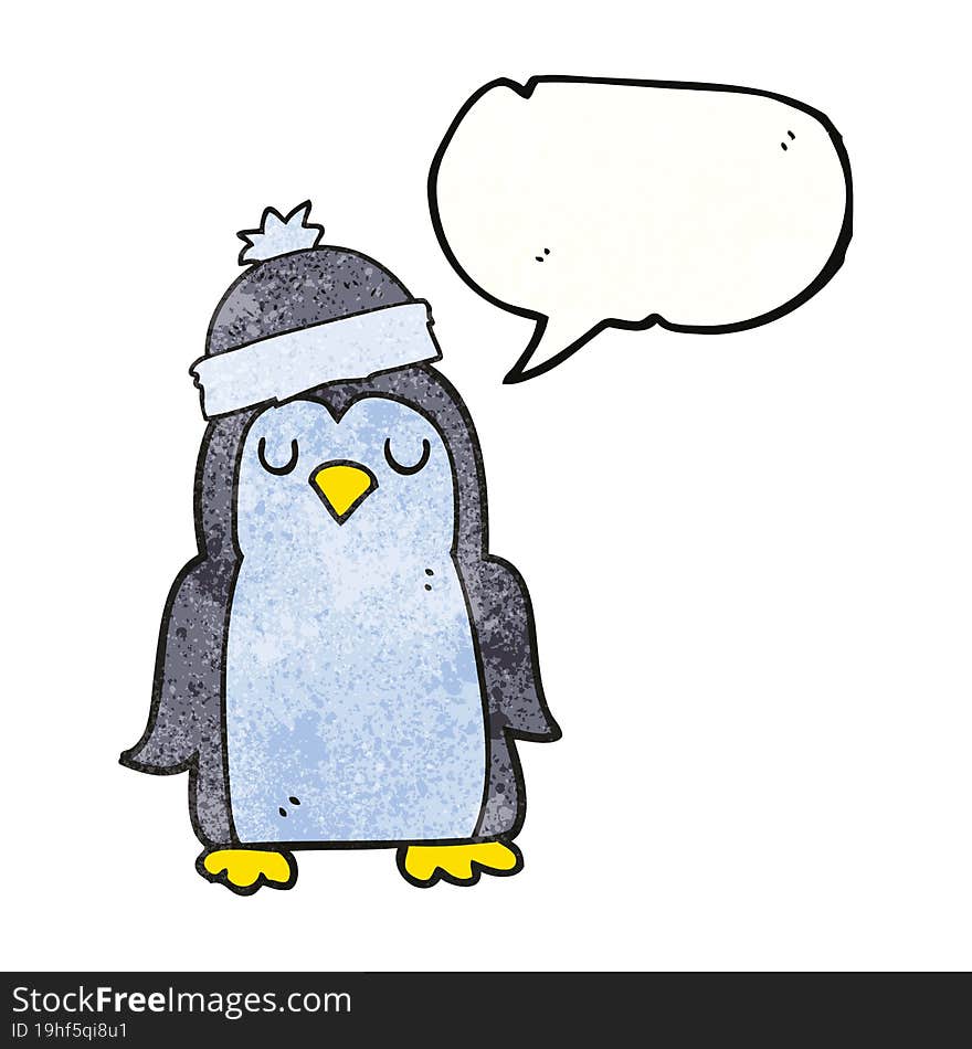 freehand speech bubble textured cartoon penguin