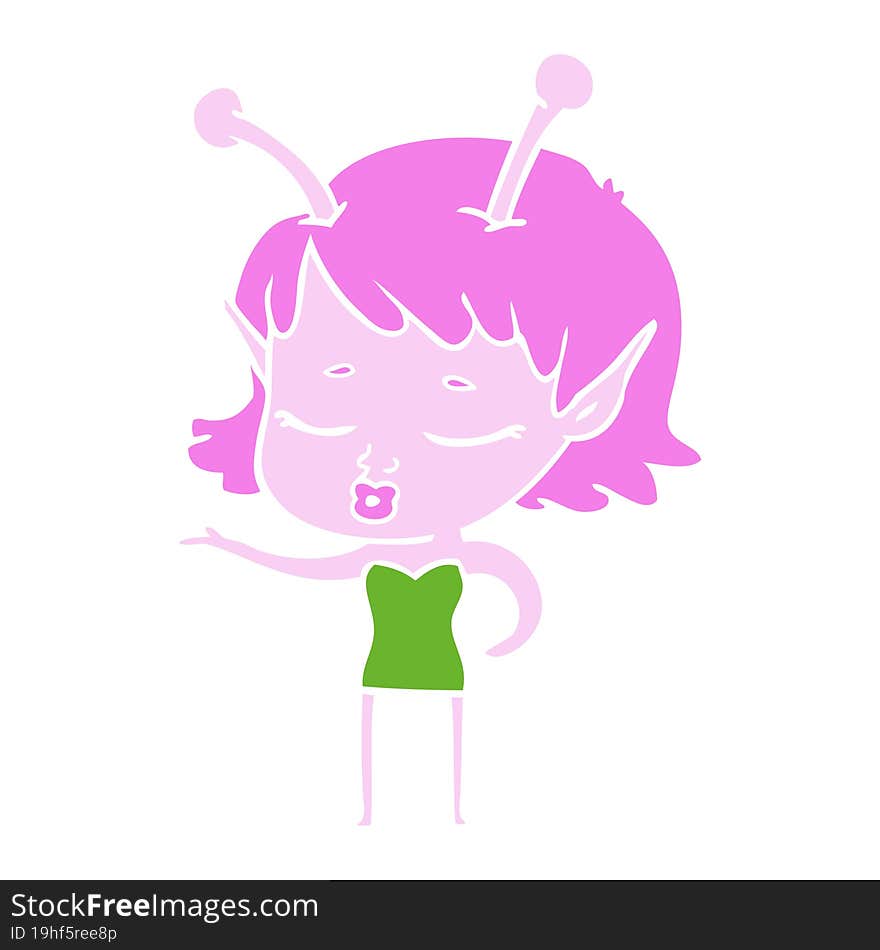 cute alien girl flat color style cartoon