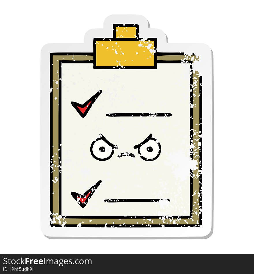 distressed sticker of a cute cartoon check list