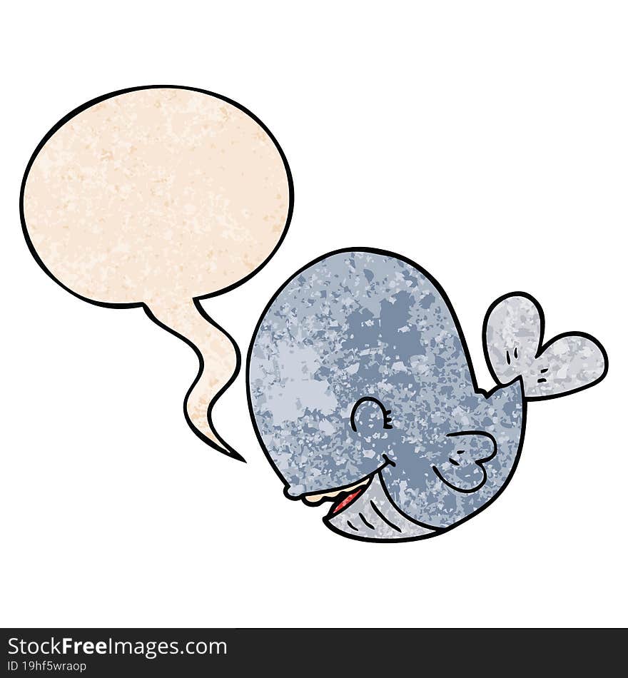 cartoon whale and speech bubble in retro texture style