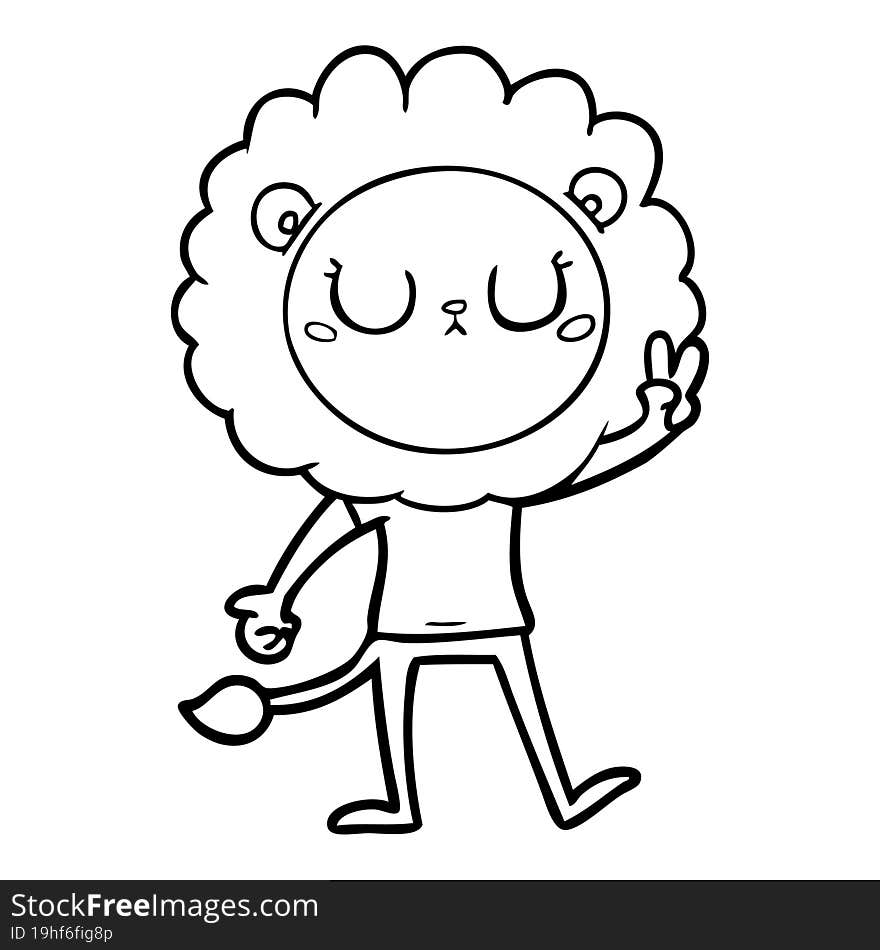 cartoon lion giving peac sign. cartoon lion giving peac sign