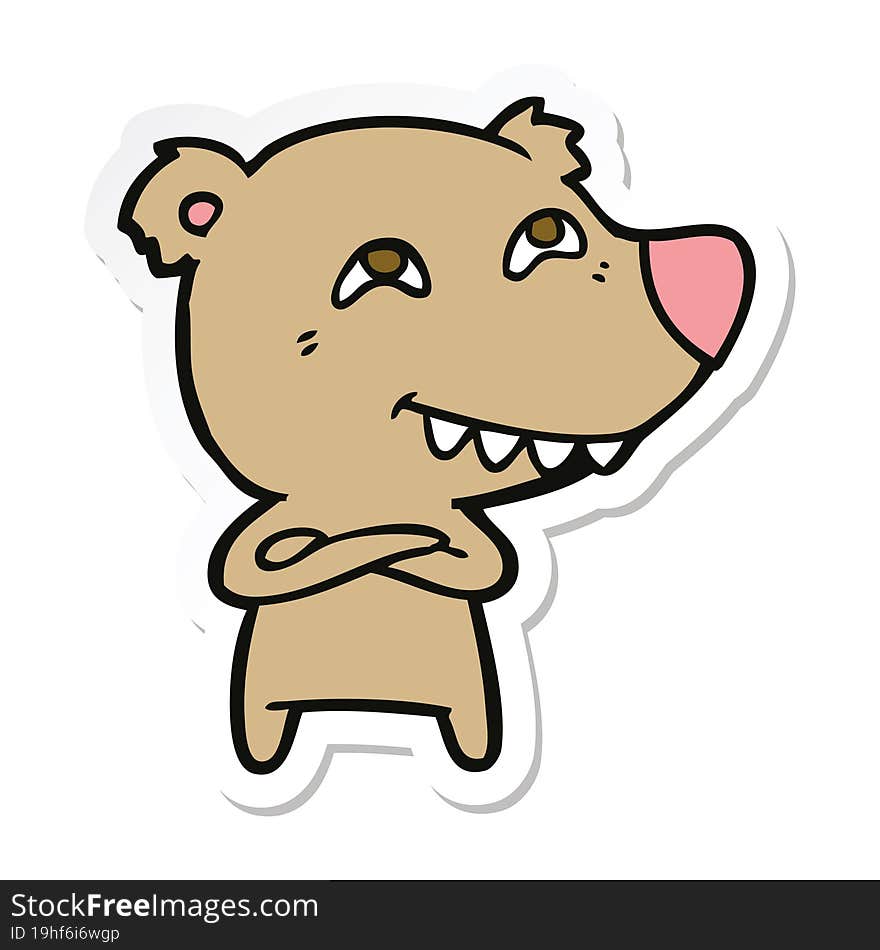 sticker of a cartoon bear showing teeth