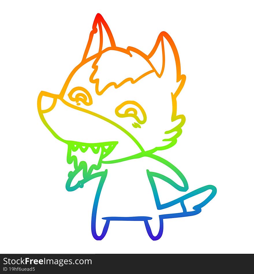 rainbow gradient line drawing of a cartoon hungry wolf