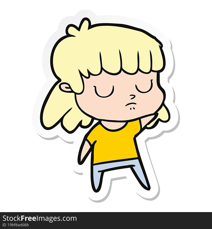 sticker of a cartoon indifferent woman