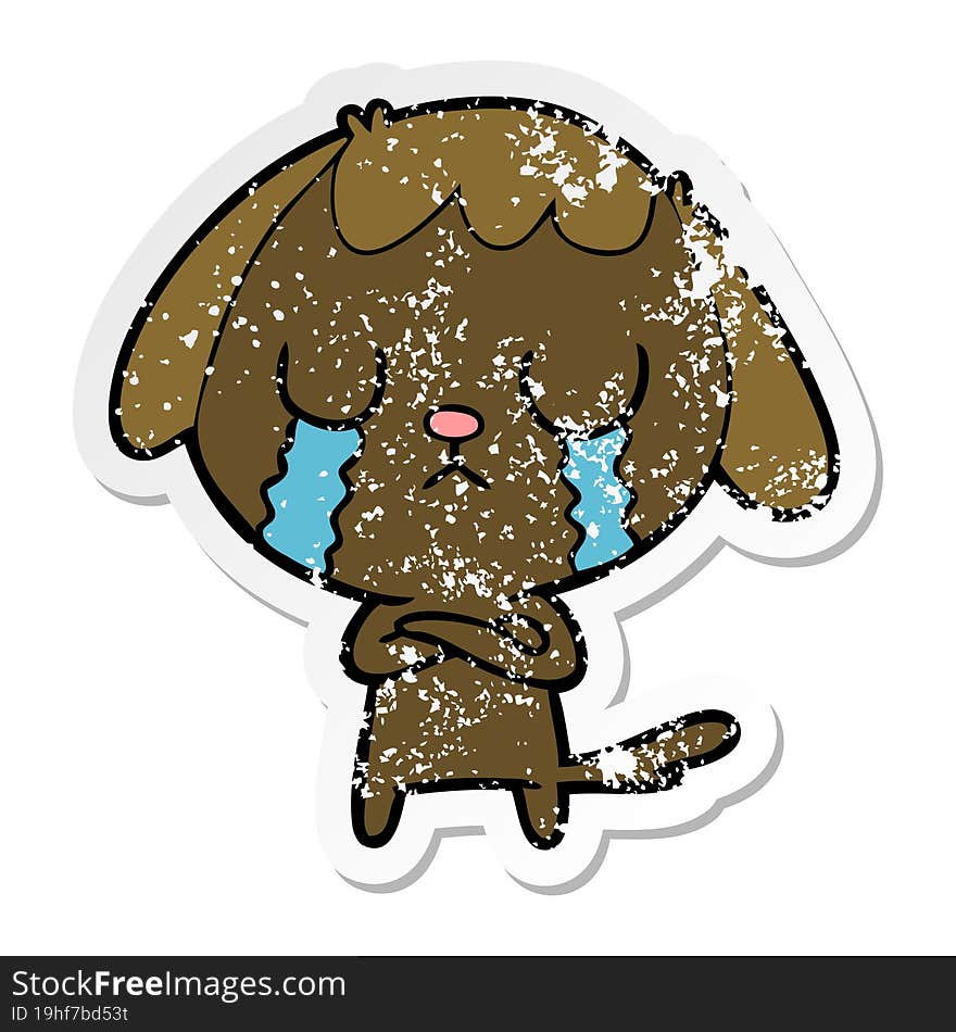 distressed sticker of a cute cartoon dog crying