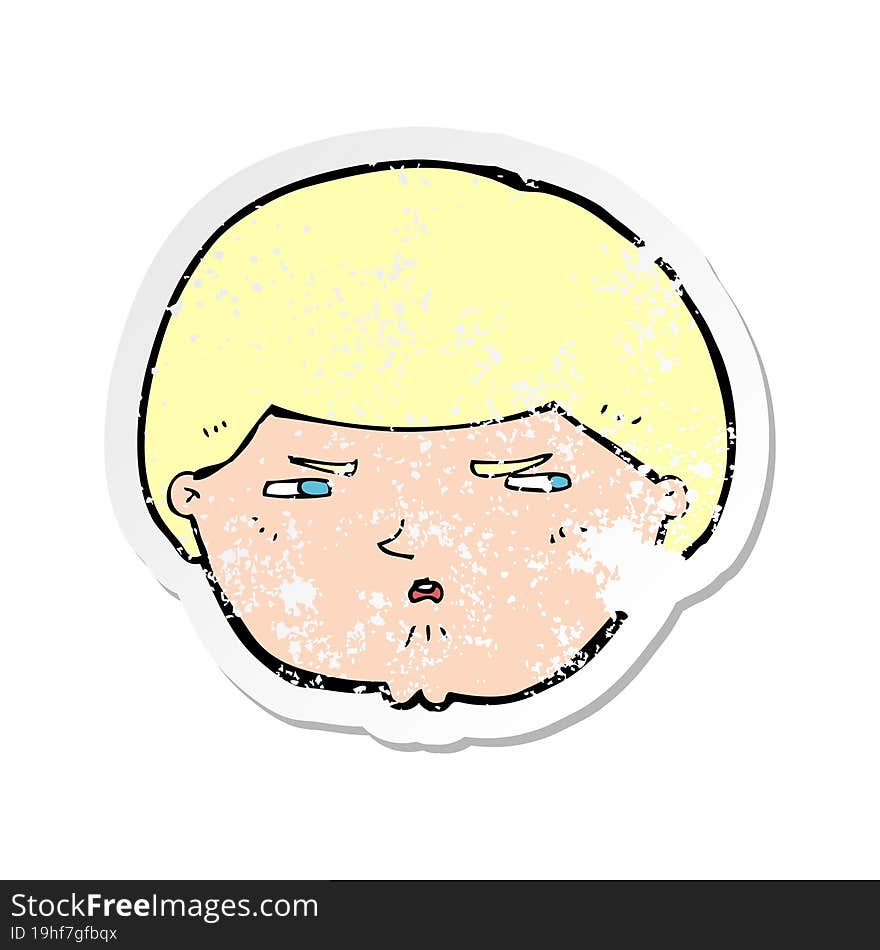 retro distressed sticker of a cartoon annoyed man