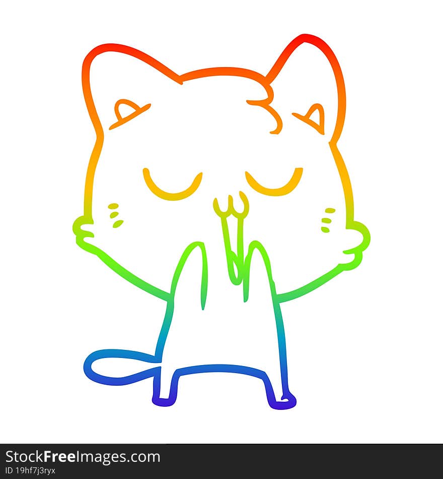 rainbow gradient line drawing cartoon cat singing