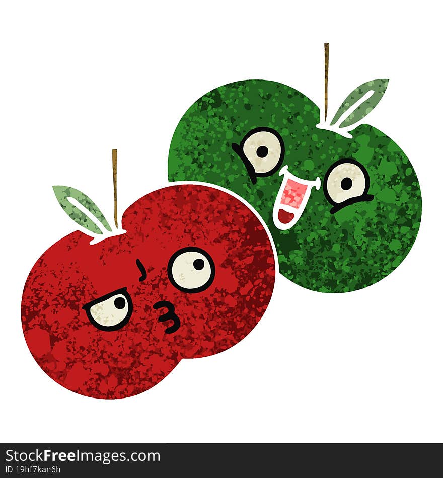 retro illustration style cartoon juicy apple