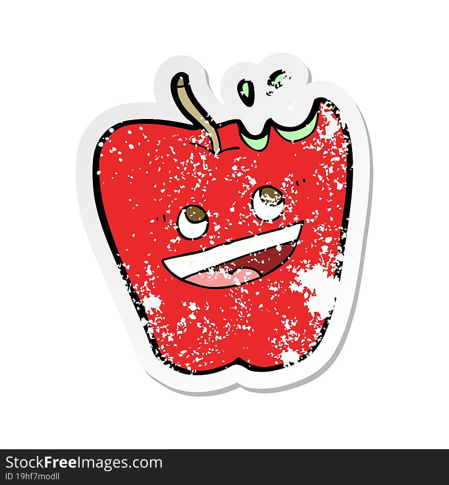 Retro Distressed Sticker Of A Happy Apple Cartoon