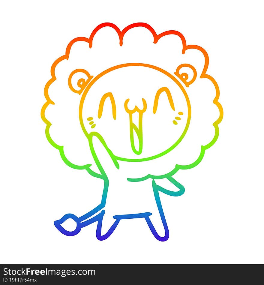 rainbow gradient line drawing of a happy cartoon lion