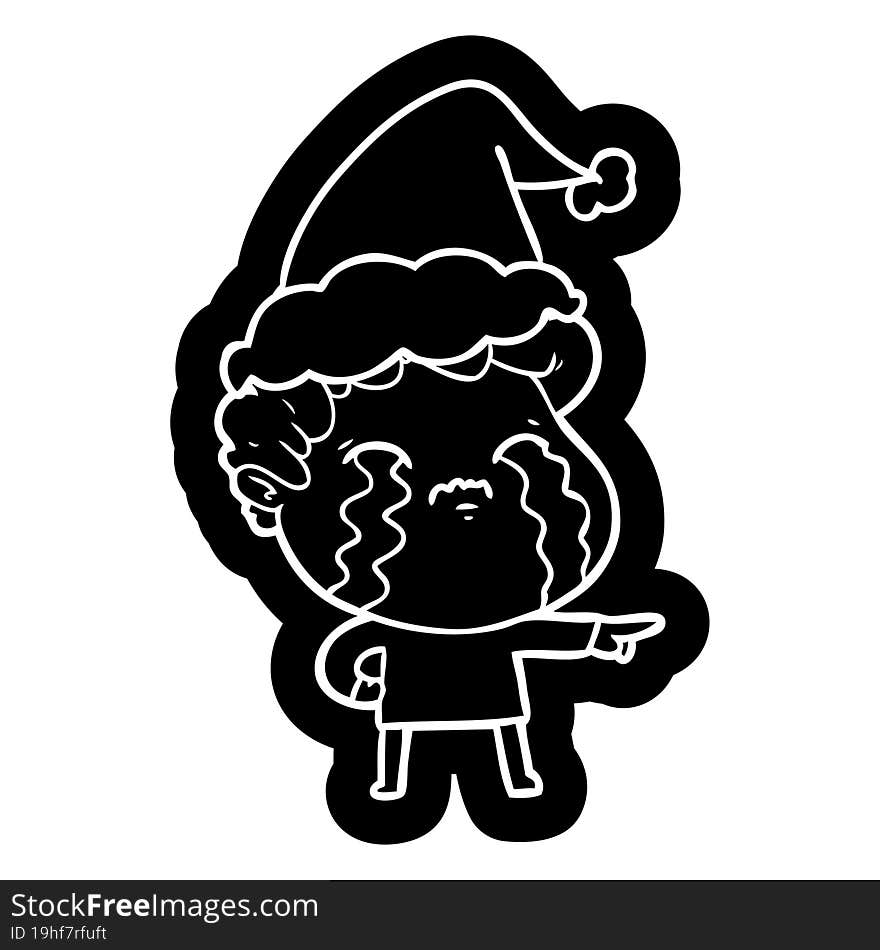 cartoon icon of a man crying wearing santa hat