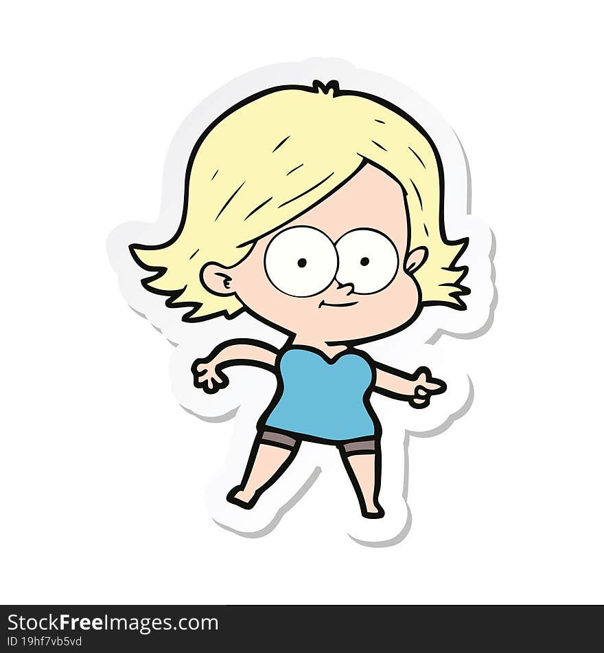 Sticker Of A Happy Cartoon Girl