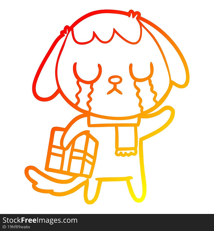 Warm Gradient Line Drawing Cute Cartoon Dog Crying