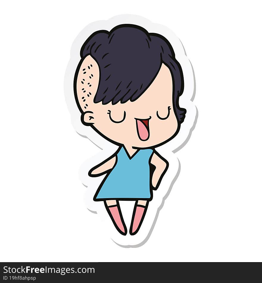 sticker of a cute cartoon girl with hipster haircut