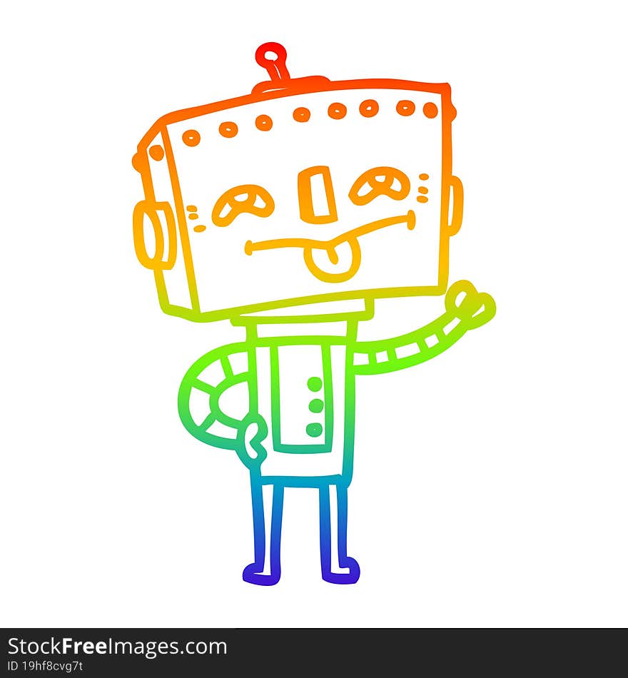 rainbow gradient line drawing of a cartoon robot