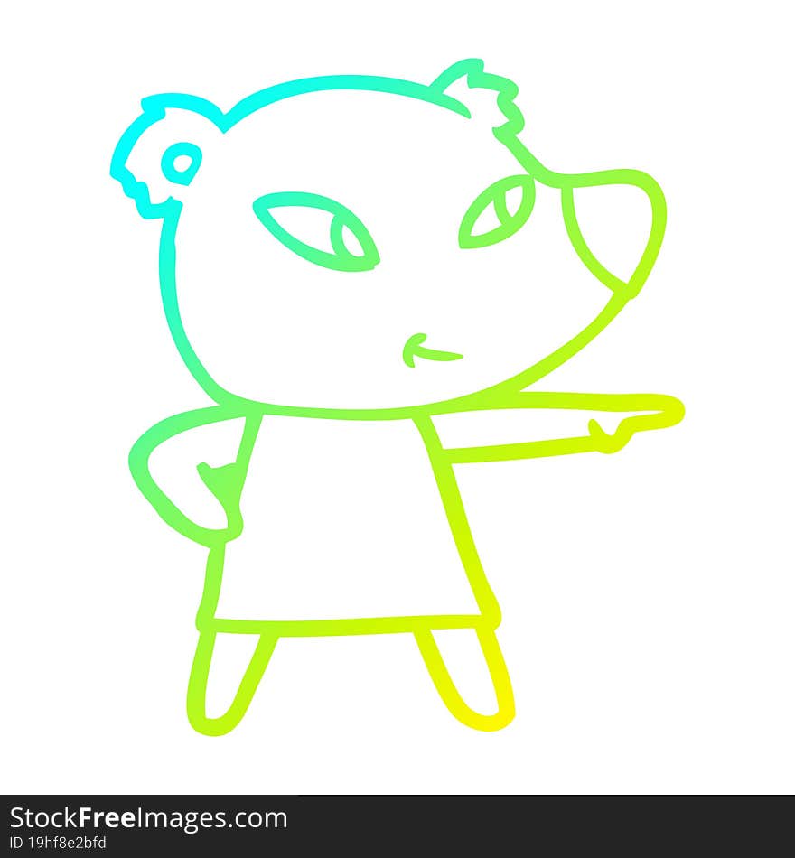 Cold Gradient Line Drawing Cute Cartoon Bear In Dress