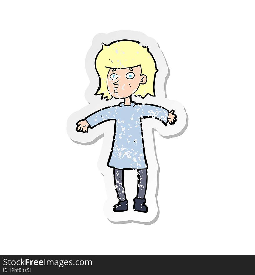 Retro Distressed Sticker Of A Cartoon Nervous Woman