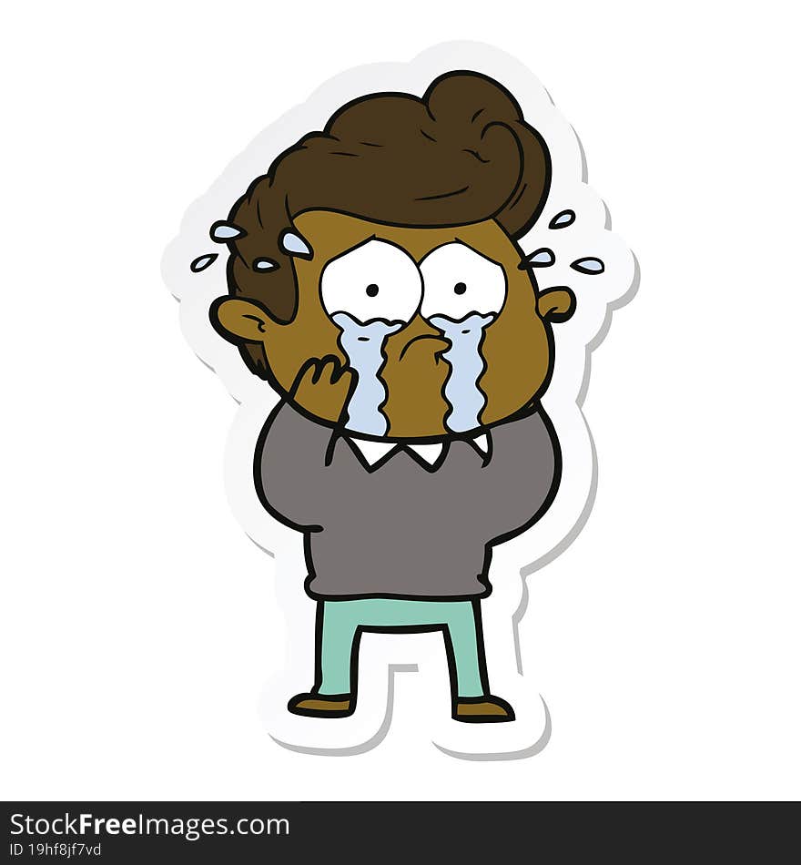 Sticker Of A Cartoon Crying Man