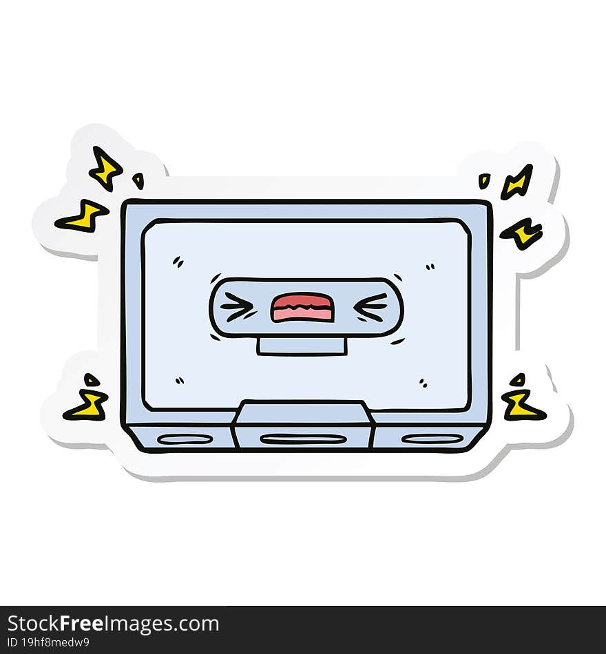 sticker of a cartoon angry old cassette tape