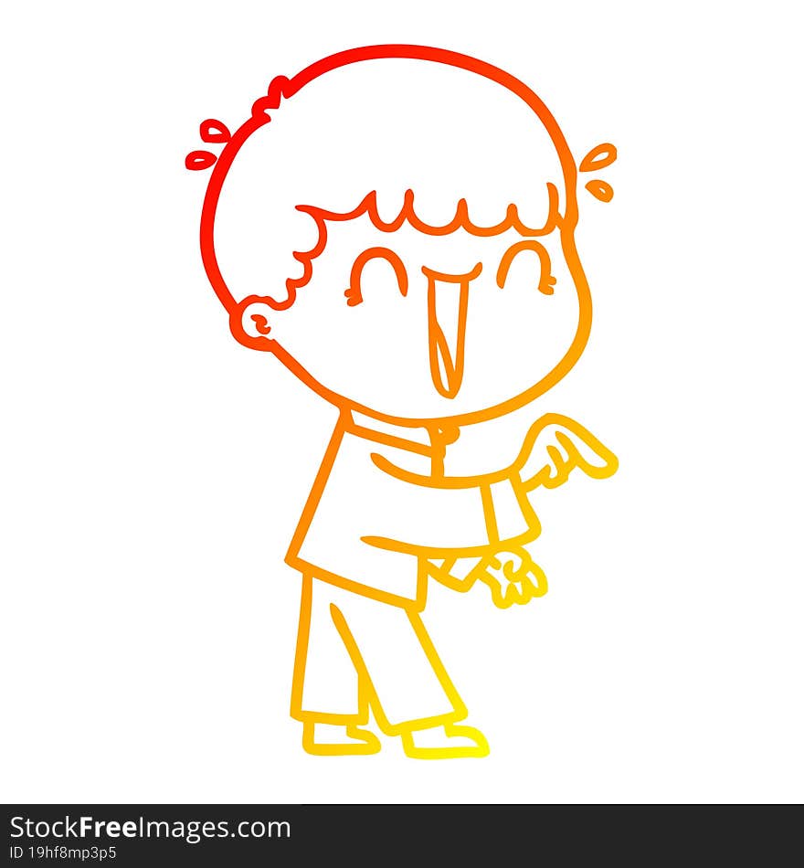 warm gradient line drawing of a laughing cartoon man pointing finger