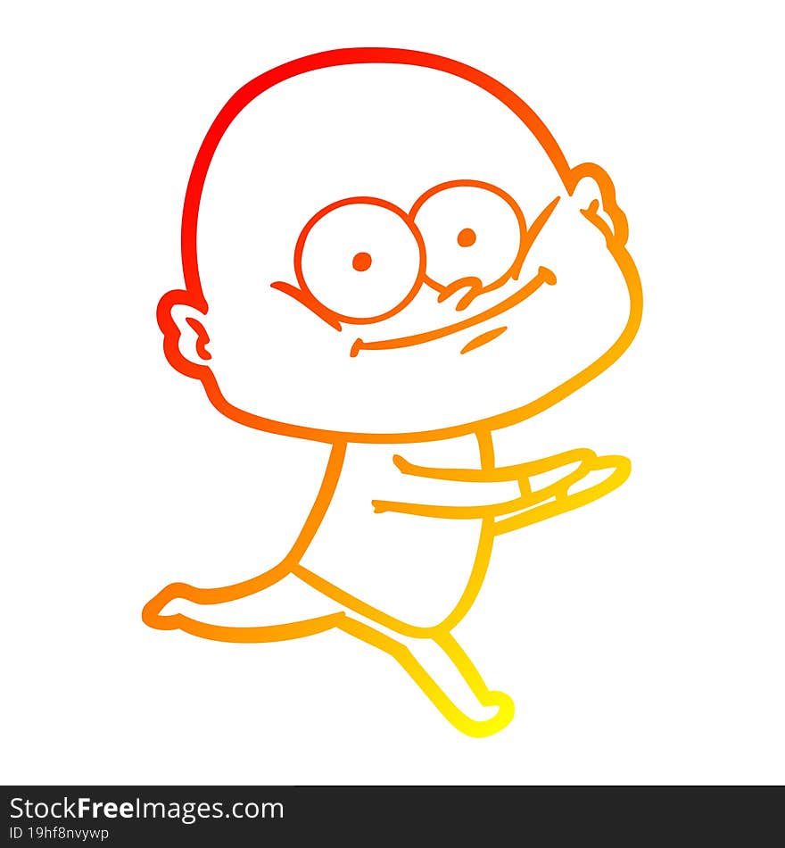 warm gradient line drawing of a cartoon bald man staring