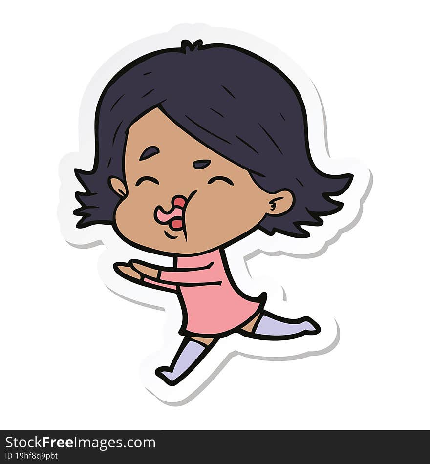 sticker of a cartoon girl pulling face