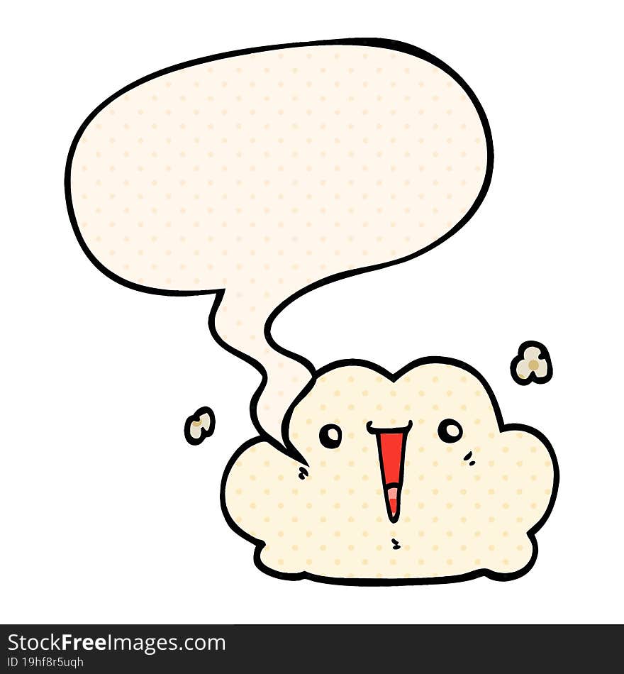 cute cartoon cloud and speech bubble in comic book style