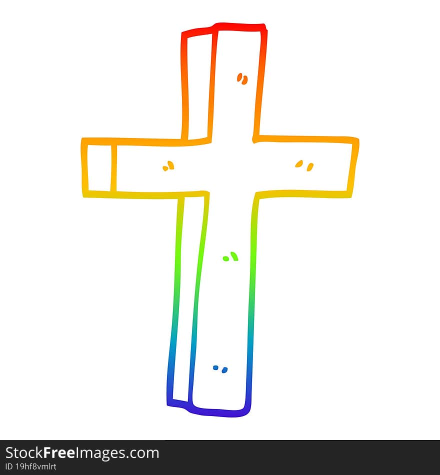 rainbow gradient line drawing cartoon wooden cross