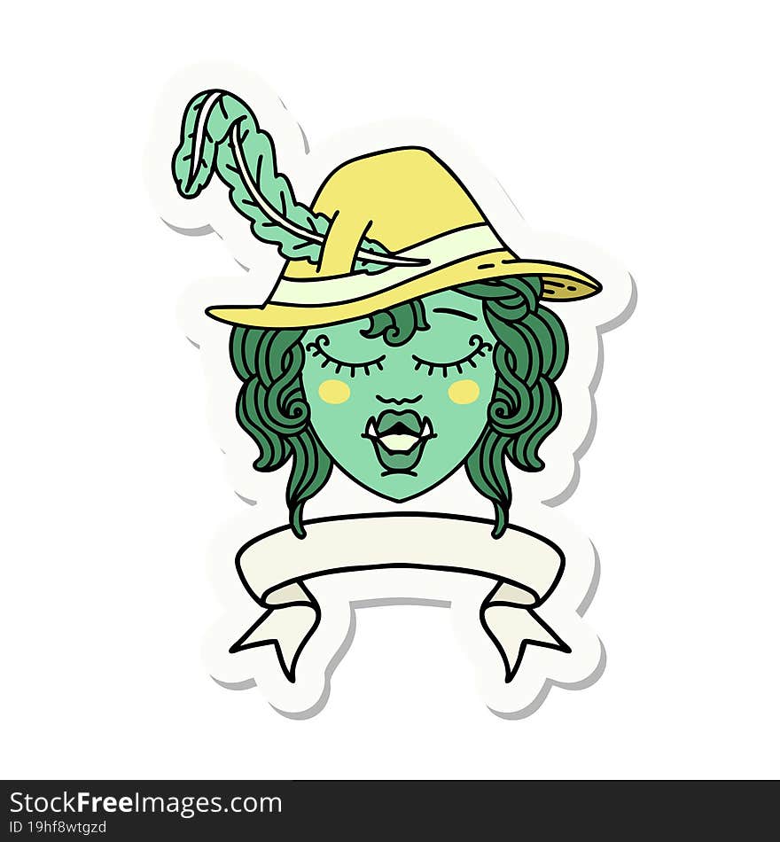 singing half orc bard character with banner sticker