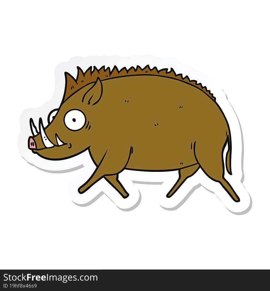 Sticker Of A Cartoon Wild Boar