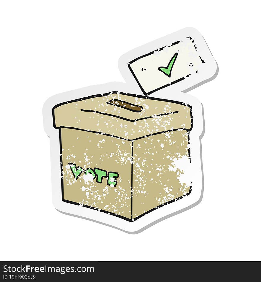 retro distressed sticker of a cartoon ballot box