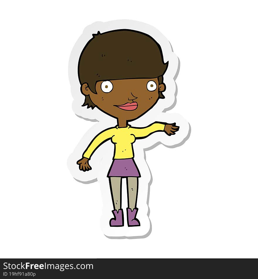 sticker of a cartoon happy woman