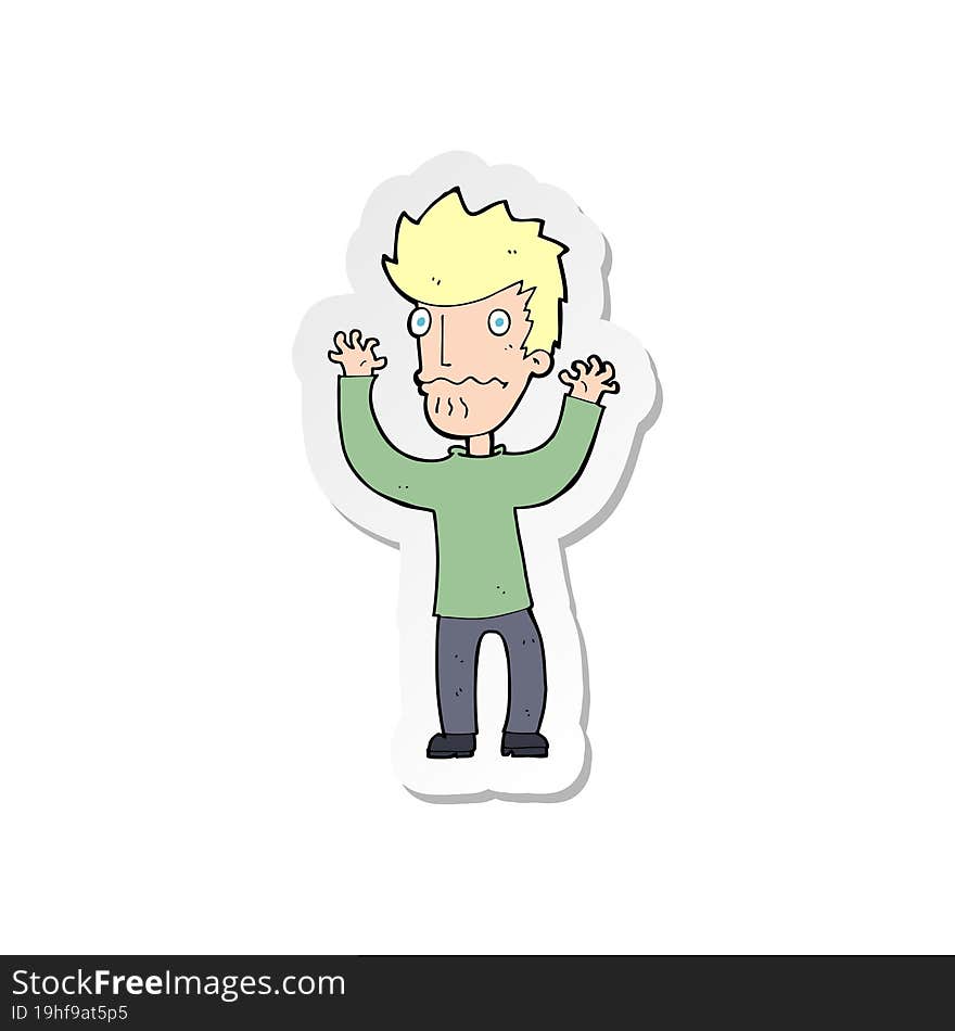 sticker of a cartoon frightened man