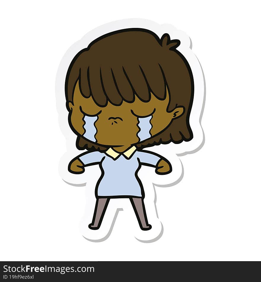 sticker of a cartoon woman crying