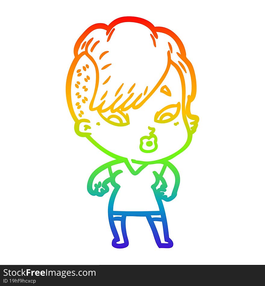 rainbow gradient line drawing cartoon surprised girl