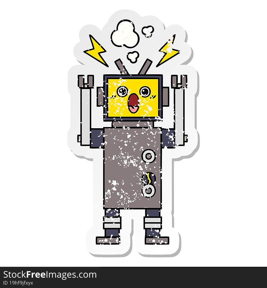 distressed sticker of a cute cartoon broken robot