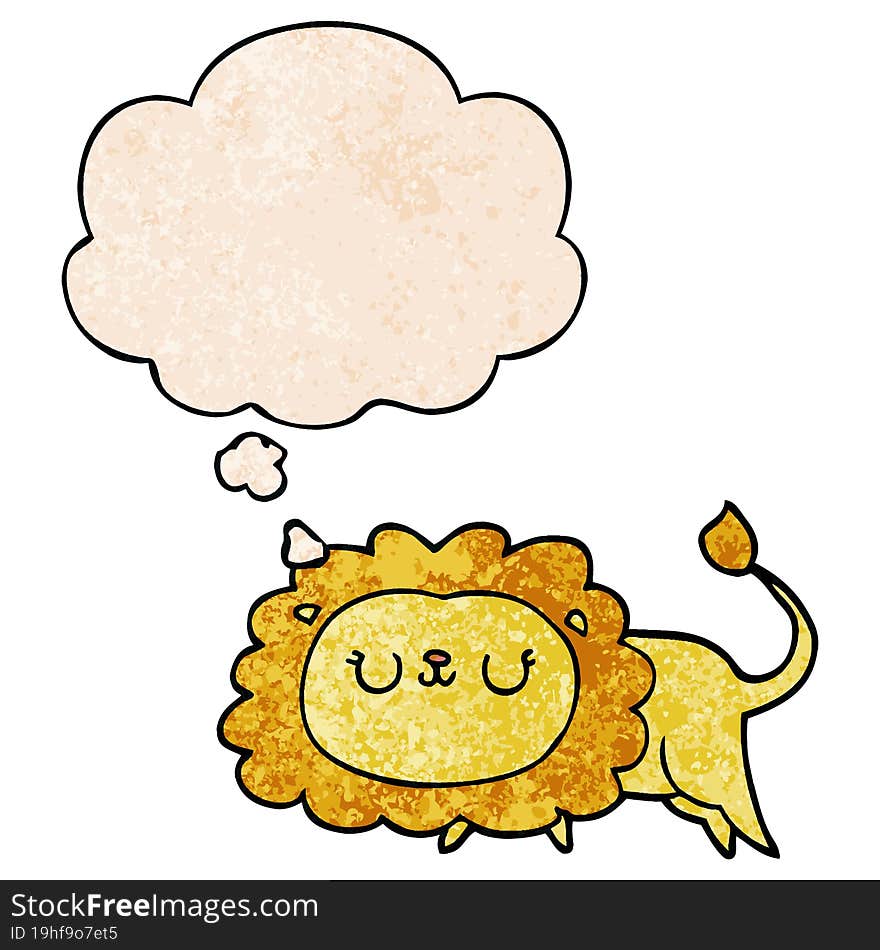 cartoon lion and thought bubble in grunge texture pattern style