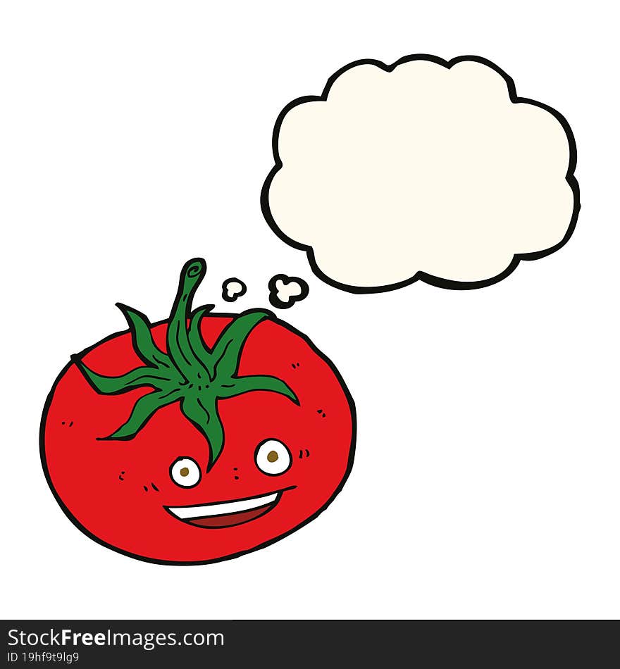 cartoon tomato with thought bubble