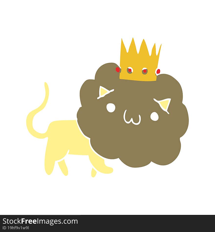 flat color style cartoon lion with crown