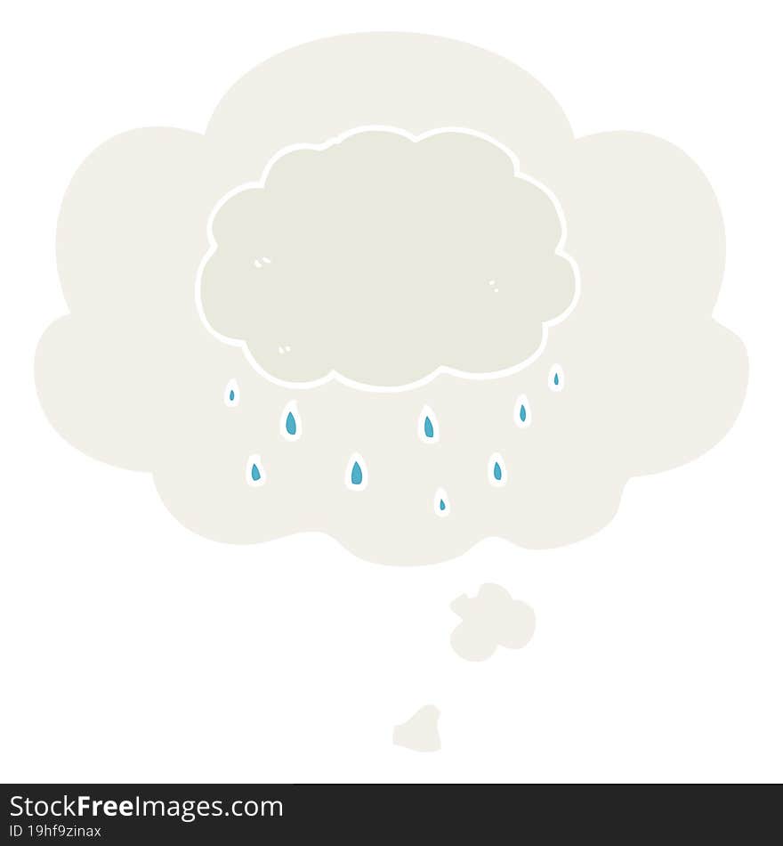 cartoon rain cloud and thought bubble in retro style