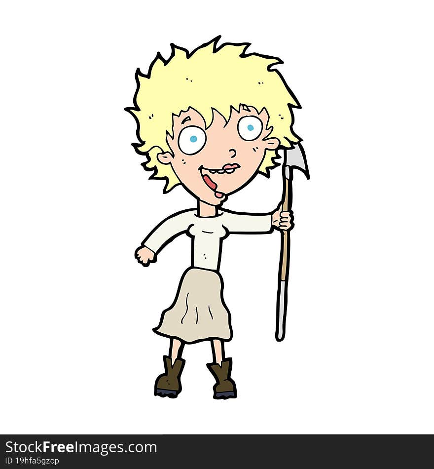 Cartoon Crazy Woman With Spear