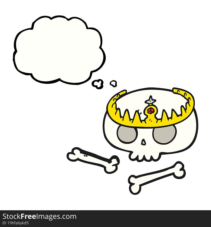 freehand drawn thought bubble cartoon skull wearing tiara