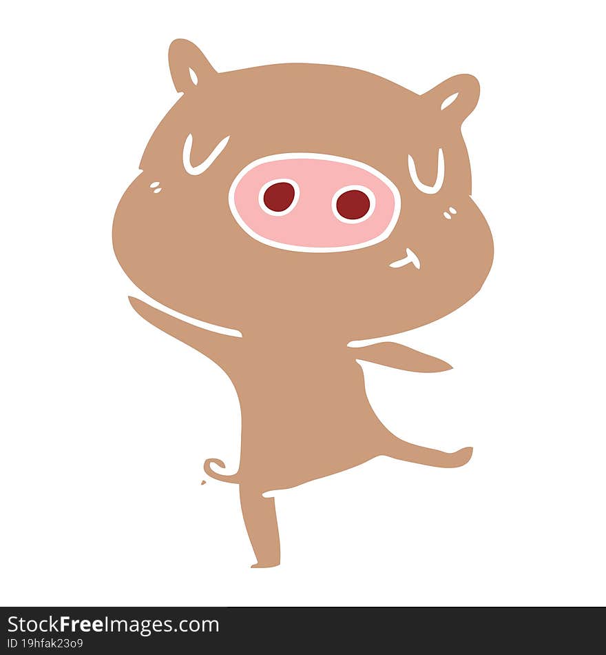 flat color style cartoon pig dancing