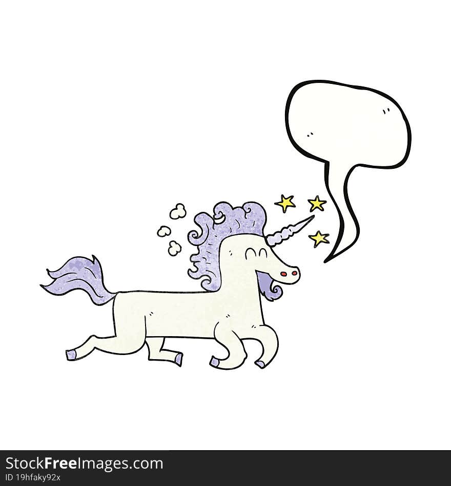 speech bubble textured cartoon unicorn