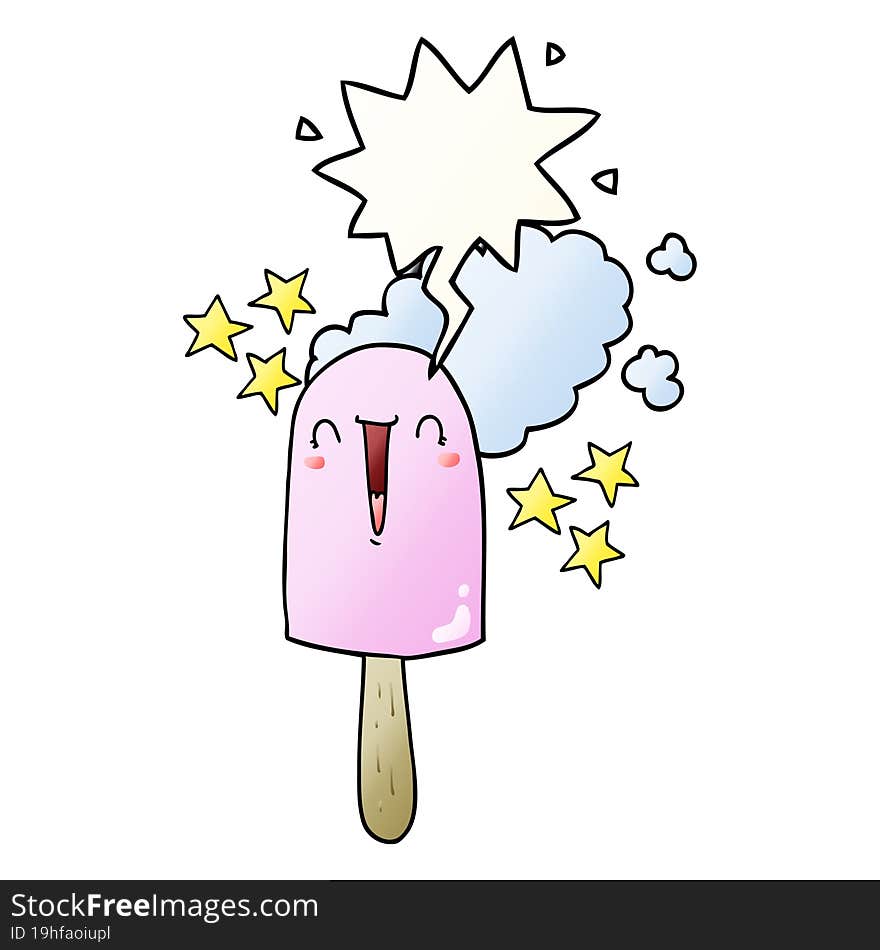 cute cartoon ice lolly and speech bubble in smooth gradient style