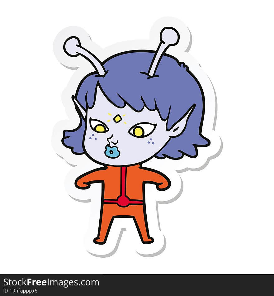 sticker of a pretty cartoon alien girl